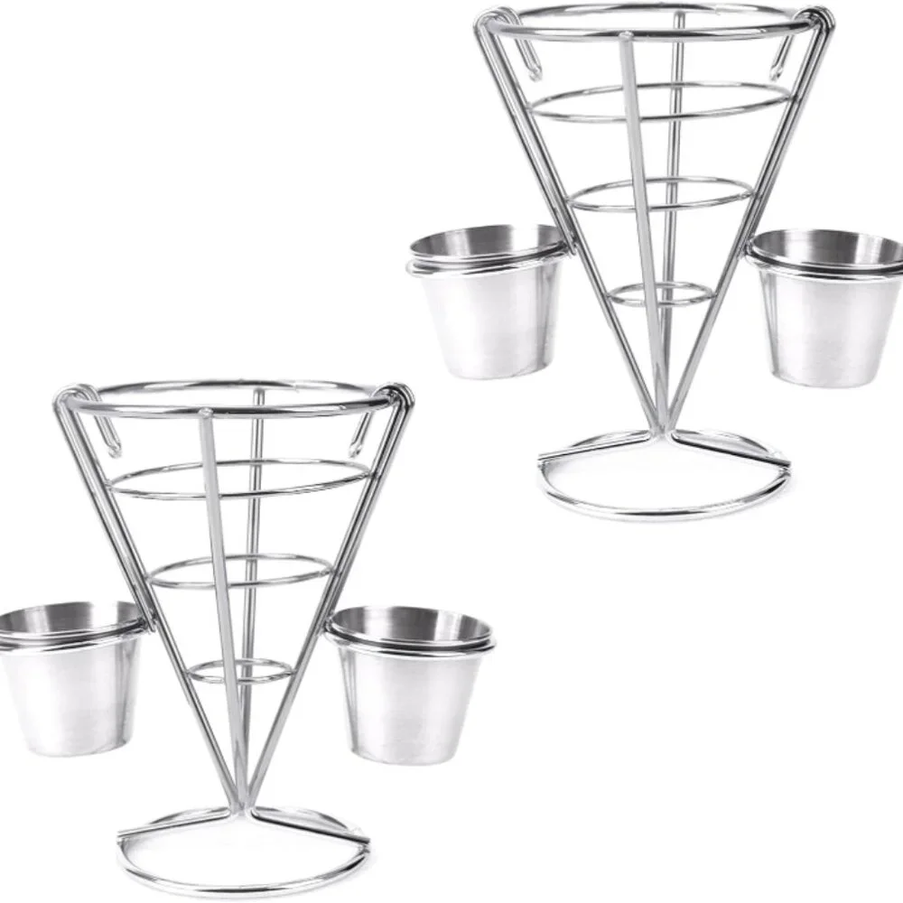 Winhon French Fry Cone Basket with Double Sauce Holder, Set of 2
